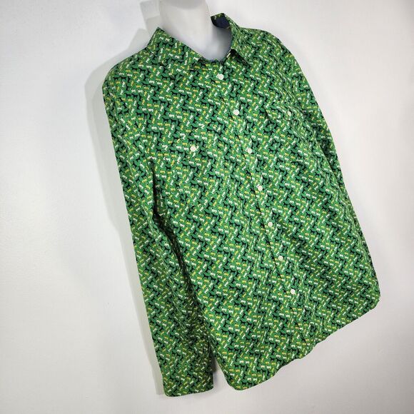 Talbots Shirt Size 14 Button Up Roll Tab Long Sleeves Equestrian Horse Green - Picture 5 of 10